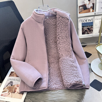Medical cold-proof artifact with inner fleece for women, winter plus velvet, thickened stand-up collar, lambswool jacket, sweatshirt, polar fleece liner zw24-purple full body plus fleece l 102 pounds