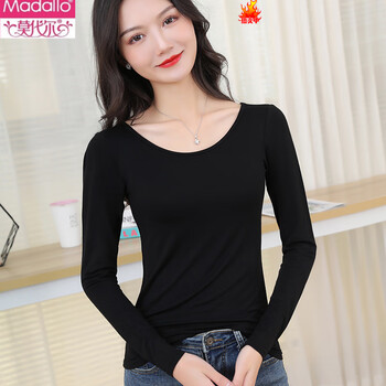 Modal bottoming shirt for women in summer and autumn, thin style, slim round neck, autumn coat, long-sleeved t-shirt top, black women's autumn white t, black s (79-90 pounds)