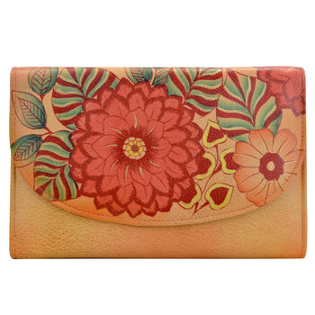 Anna by anuschka women's hand-painted genuine leather tri-fold wallet large capacity card slots magnetic buckle design multi one size