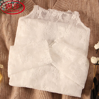 Langsha high-end lace bottoming shirt for women autumn and winter 2025 new style sweater layered with inner shirt thin mesh top white s