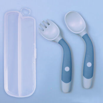 Lian neng twisted spoon baby learning to eat training spoon and fork bendable baby elbow fork and spoon practice chopsticks children's meal cloud blue spoon + fork