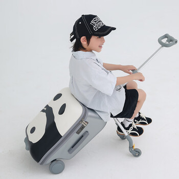 Point kid children's suitcase that can sit and ride, boy and girl walking box, trolley box, balance car, baby cartoon suitcase, cartoon panda 20 inches