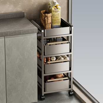 Jucode kitchen rack floor-standing multi-layer movable snack trolley storage rack multi-functional fruit and vegetable basket four-layer gun gray fruit and vegetable trolley