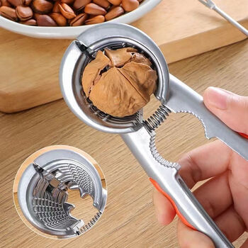 Walnut cracker, peeling core and pinching pecan tool, household multi-functional tool for opening walnut nuts, hazelnut pliers, multi-functional nut tool-silver