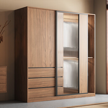 Decoration style house product nordic style sliding door wardrobe home bedroom simple modern medieval style european pine board finished storage wardrobe cabinet 1.4m wardrobe + side cabinet + top cabinet