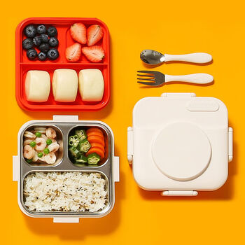 Rsrddy insulated lunch box picnic lunch box for primary school students, children's compartmented stainless steel lunch box, large capacity, white