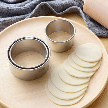 Qinkai stainless steel dumpling wrapper tool set household artifact round mold lace dumpling wrapper knife maker dumpling wrapper mold i stainless steel round mouth mold large, medium and small 3 pack