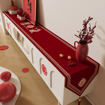 Yusenyi festive red tablecloth wedding coffee table shoe cabinet side cabinet cover red red letter engagement wedding tv bzq xishangjiasi4 red tassel 30x220cm applicable table length 160180cm