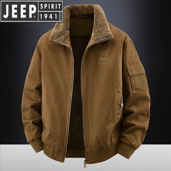 Jeep spirit jeep jacket men's jacket autumn and winter 2025 new lamb velvet workwear plus velvet thickened warm casual cotton coat brown 4xl