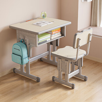 Lingjian children's study table primary and secondary school students liftable desk and chair desk writing desk small apartment training class home set school same style table and chair (4cm iron pillar) + wood color 60cm*40cm*76cm