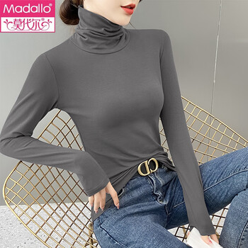Modal 2025 new autumn and winter soft long-sleeved t-shirt women's turtleneck bottoming shirt with stacked collar plus velvet thickening autumn coat smoke gray pure cotton m 85-92 catties