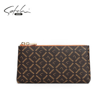 Satchi/satchi women's wallet wear-resistant pvc fabric multi-compartment large-capacity clutch brown/yellow brown