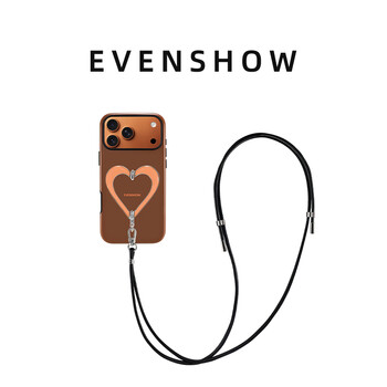 Evenshow high-end original film new mobile phone case suitable for apple iphone17/16/15promax14 female personality niche all-inclusive protective cover will not hit the shell for women caramel warm orange + adjustable crossbody leather rope iphone 17 pro max