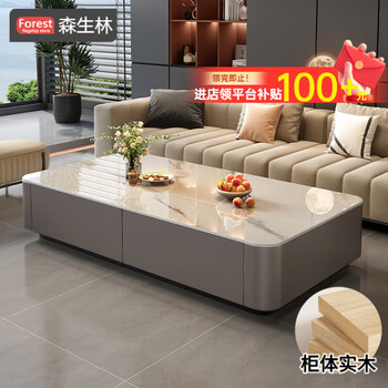 Senshenglin fully equipped slate coffee table living room household tv cabinet combination simple floor-standing small apartment solid wood light luxury 120*60 snow mountain white slate solid wood gray cabinet