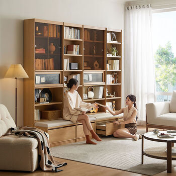 Yusenyi card seat living room bookcase storage cabinet integrated wall bookshelf floor-standing shelves home reading area wood industry 5 log color 2 points 2m card seat bookcase