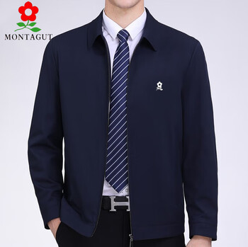 Montagut 2025 autumn and winter new mulberry silk jacket men's large size lapel dad wear middle-aged and elegant style jacket men dark blue xl 175/92a recommended 135-150 catties