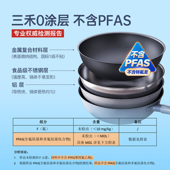 Sanhe 0 coating series two-piece set combination uncoated and oil-free household wok stainless steel pot 0 coating sky black 32cm wok + 26cm frying pan