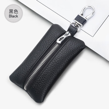 Ovankati 2025 new genuine leather key bag men's key bag women's mini key chain compact storage bag portable key bag black