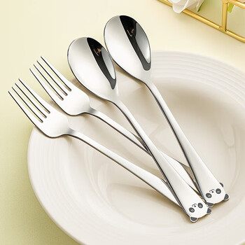 Chinese style spoon, food grade stainless steel children's spoon, good-looking baby food supplement, personal special fork set, food grade bear children's spoon (4~9 years old)