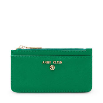 Anne klein wallet women polyurethane ak logo top zipper pouch scratch-resistant fern x-small
