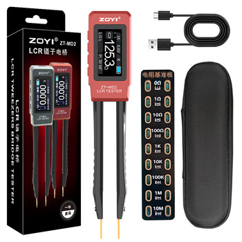 Zoyi zt-md2 smart tweezers lcr digital bridge tester one-click measurement of resistance, capacitance, and inductance voltage tool 100k tweezers bridge (red) + calibration board