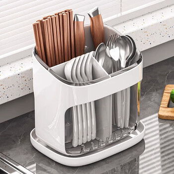 Added chopstick tube storage box kitchen countertop spoon tableware drain rack chopstick cage basket bucket white