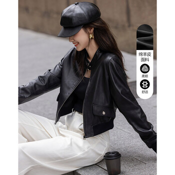Demana simple and unattractive winter motorcycle style sheepskin stand-up collar comfortable hidden meat fashionable good-matching jacket women's short style