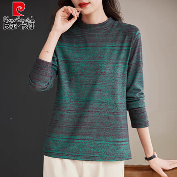 Pierre cardin german velvet bottoming shirt women's 2026 autumn and winter new mother long-sleeved t-shirt large size warm half turtleneck top red green 5xl (recommended 180-200 pounds)