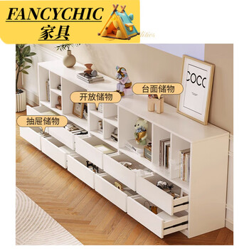 Fancychic solid wood combination bookcase floor-to-ceiling living room storage cabinet free combination low cabinet living room tv cabinet storage cabinet integrated main picture solid wood package installation whole house furniture customization