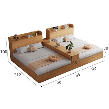 Qiuye zhuifeng solid wood bed double bed tatami children's low bed floor-standing partition bed twins do not interfere with each other bedroom second child bed twin bed + locker 215*212cm including installation