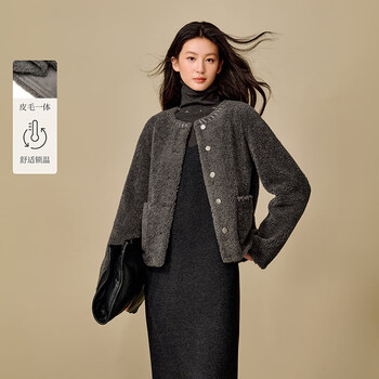 Inman fur all-in-one imitation sherpa jacket 2025 winter women's new contrasting color suede short top dark gray m