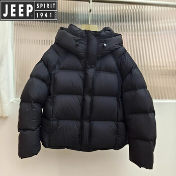 Jeep spirit jeep puff cotton jacket women's 2025 winter new short hooded cloud-sense loose bread jacket thickened and warm black s (90-115 pounds to wear)