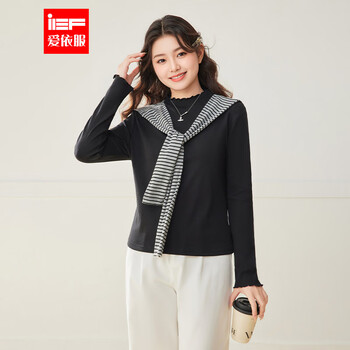 Ief/aiyifu slightly fat plus size women's clothing 2025 autumn new korean style gentle and versatile base layer black m