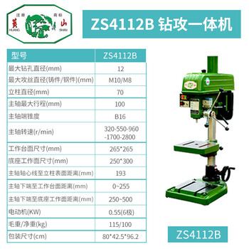 Anhui huangshan multifunctional drilling and tapping machine for drilling and tapping industry zs4116b zs4120b zs4125b zs4112b/380v/550w cast m10 steel m8