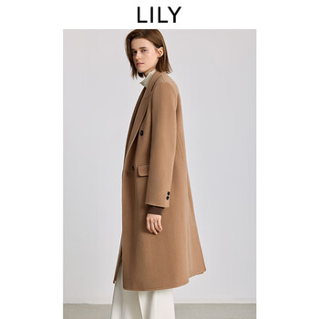 Lily 100% australian merino wool 2025 winter new lightweight double-sided woolen coat jacket women's long 706 camel m