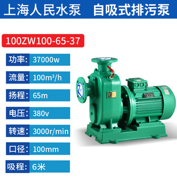 Shanghai people's zw self-priming sewage pump high-power horizontal pipeline pump non-blocking direct-connected industrial sewage pump 100zw100-65-37 customized model