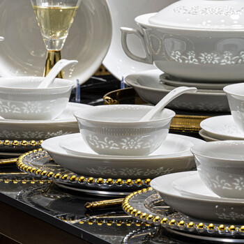 Guanpu jingdezhen bowl and dish set household bowl set exquisite porcelain tableware bowls and plates bowls and chopsticks plate housewarming wedding gift white porcelain exquisite 6-person meal (soup bowl configuration) 40-piece set