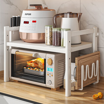 He jiagong kitchen microwave oven rack countertop adjustable oven stand rice cooker storage shelf household multi-functional rack white two-layer extra thick length 53*width 40 (inner length 49)