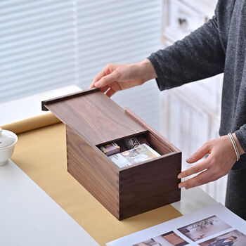 Black walnut box, all solid wood wooden storage box, mortise and tenon structure, retro nostalgic pull-out cover, push-pull cover wooden box, medium size 23*15*12cm