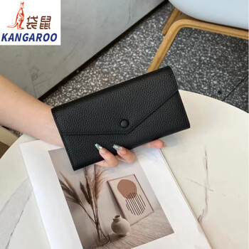 Kangaroo (kangaroo) pure cow leather soft leather long wallet women's large capacity wallet 2022 chinese valentine's day temperament small clutch for mobile phone wallet black