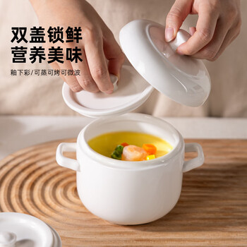 Newair ceramic stew pot with lid and water-proof household earthen pot stew bird's nest steam pot stew pot small soup pot double lid steamed vegetables and steamed egg bowl healthy underglaze color 360ml small size 300ml