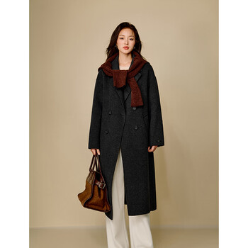 Inman alpaca mulberry silk double-sided woolen coat 2025 winter women's new long woolen coat high-end black m