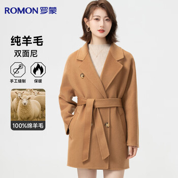 Romon 100% wool pure wool double-sided woolen coat women's mid-length autumn and winter loose korean style small coat