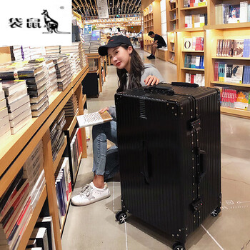 Kangaroo 60-inch suitcase student high-profile trolley case extra large capacity thickened suitcase for men and women 2025 new style dazzling black upgraded 50% thickened + retro right-angle aluminum 60-inch
