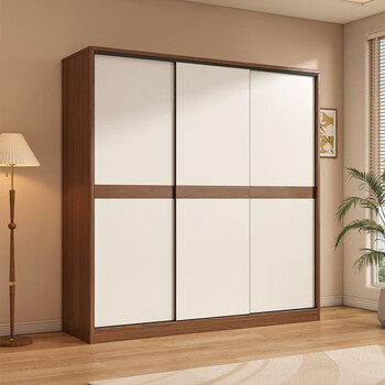 Xucai enf grade solid wood wardrobe bedroom household storage cabinet minimalist sliding door large wardrobe door installation length 180*depth 55*height 200 three-door main cabinet