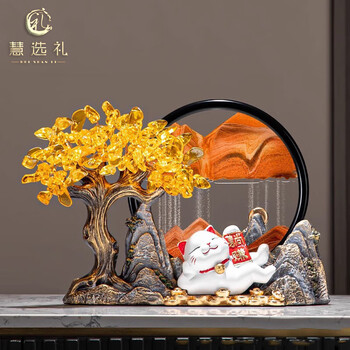 Huixuanli (hui xuan li) lucky cat fortune tree ornaments office living room entrance new chinese style quicksand decoration housewarming new store opening gift