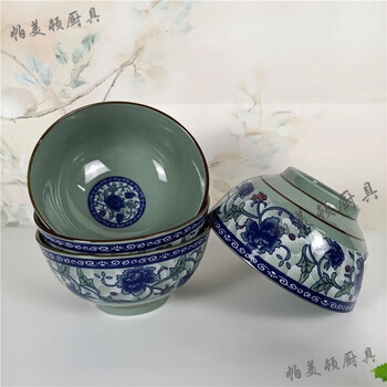 Palmerton ceramic household rice bowl set thickened anti-scald rice bowl 4.5 inches 5 inches chinese tableware blue and white porcelain 4.5 inches rice bowl 10 pieces 1 piece set