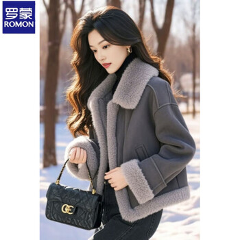 Luo meng winter velvet coat, lamb wool thickened warm fur collar, anti-fur all-in-one women's style small cotton-padded jacket gray thickened s recommended 80-100 pounds
