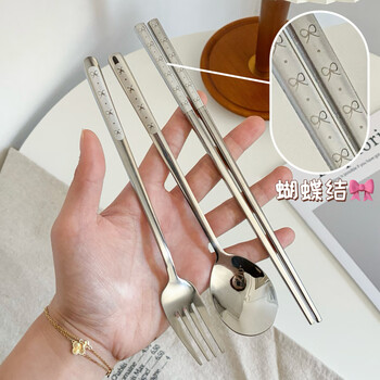 Complete and beautiful 316 stainless steel portable tableware three-piece set of chopsticks and spoons travel student storage box 316 stainless steel_spoon+chopsticks without box