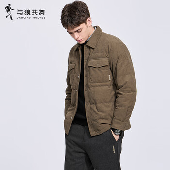 Dances with wolves down liner corduroy lapel jacket men's 2025 autumn and winter new all-over print men's jacket 1015 khaki 701 m (170)